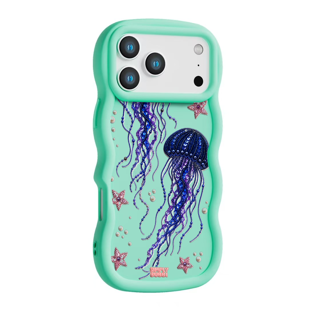 Beadwork Jellyfish Sequin Stars Wavy iPhone Case – Mint color