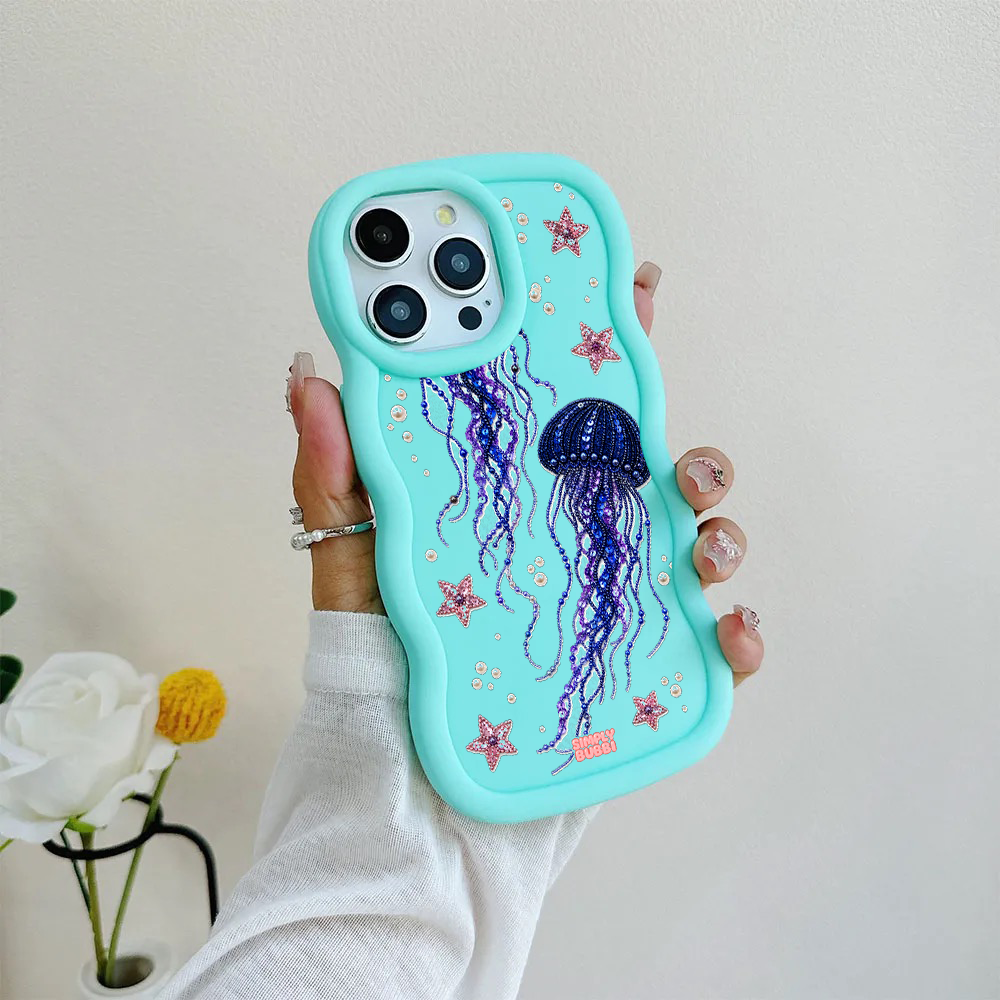 Beadwork Jellyfish Sequin Stars Wavy iPhone Case – product view 7