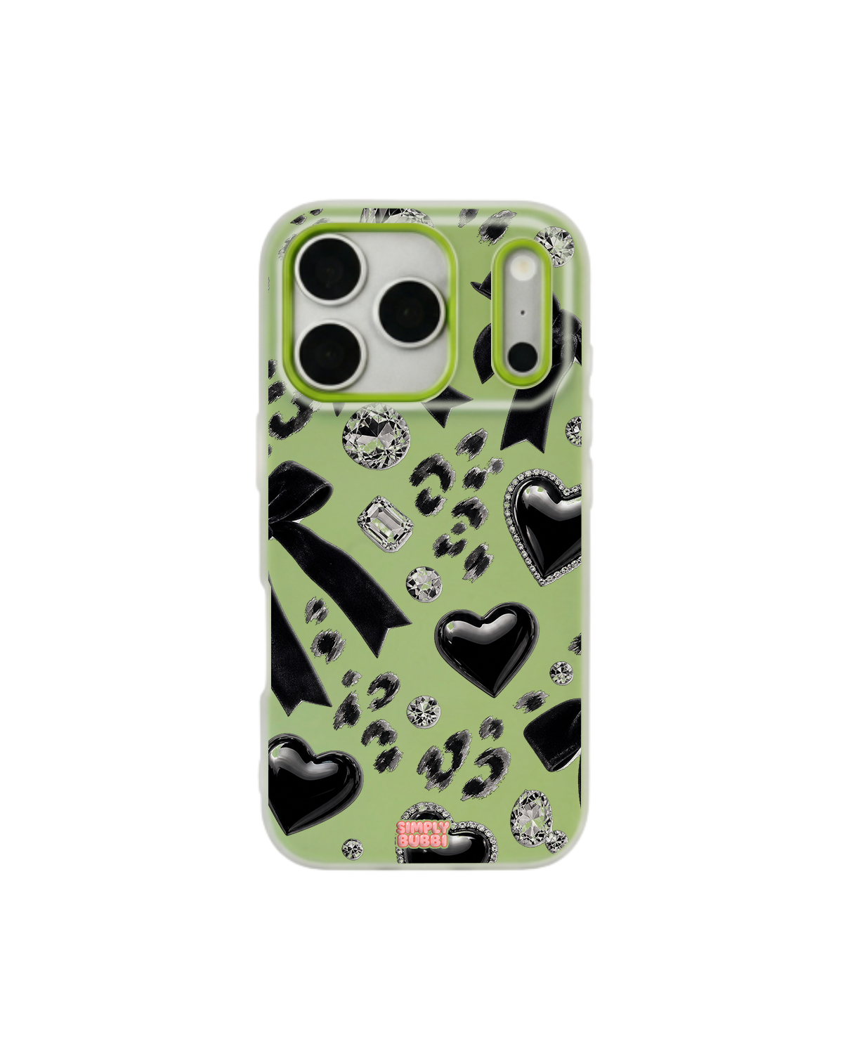 Noir Hearts Pop iPhone Case – Lime color